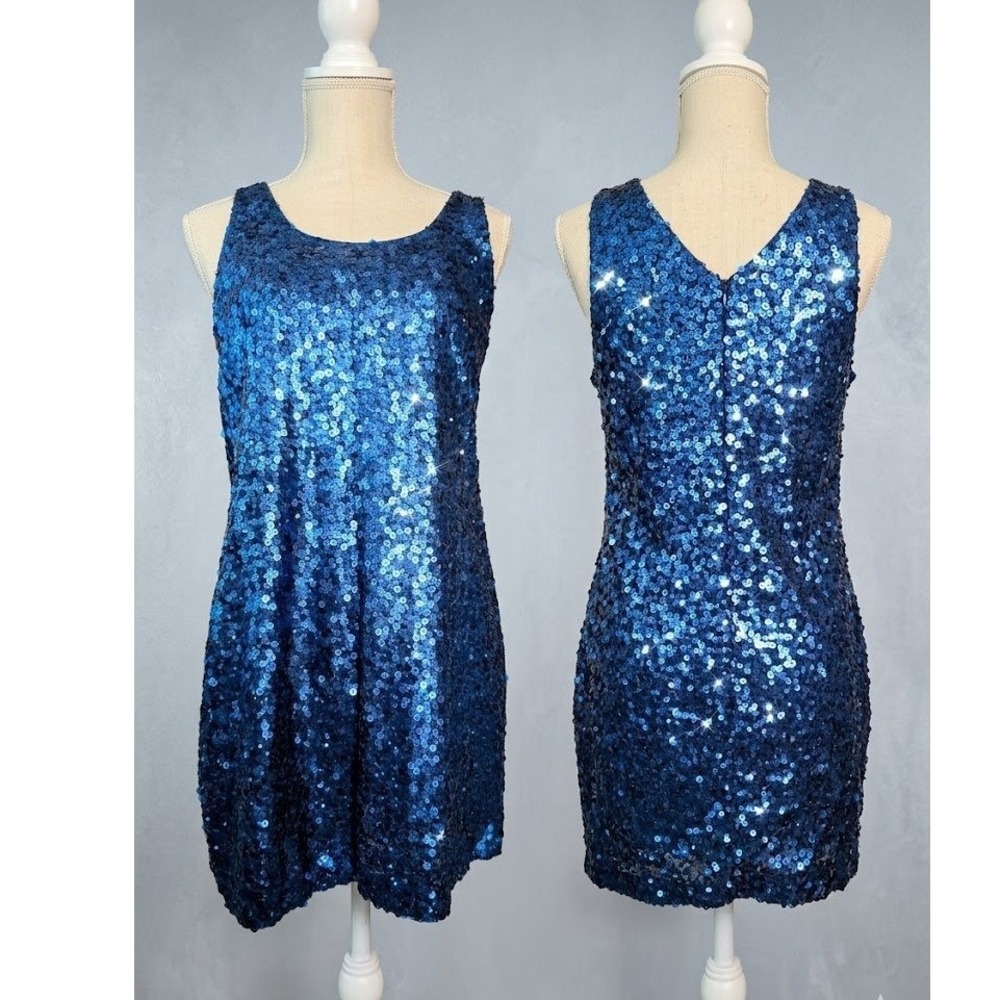 Vince Camuto Blue Sequin Cocktail Dress M Wedding Guest Party Dress
